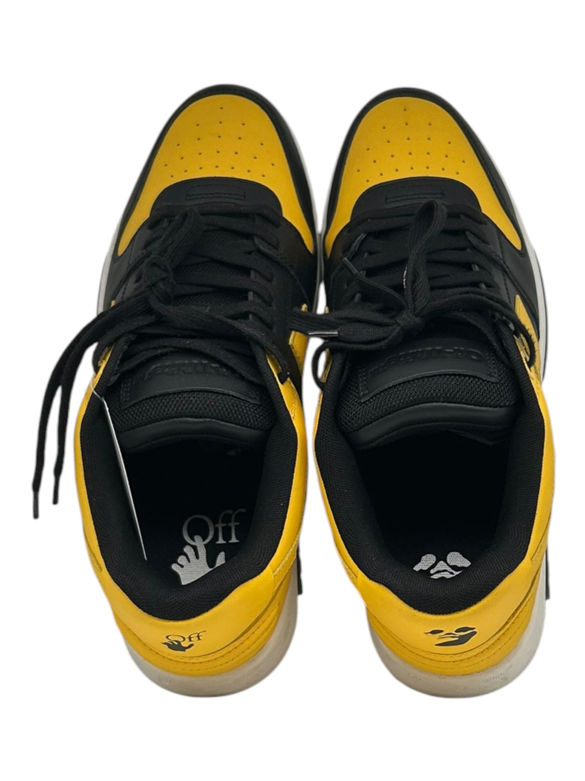 PREOWNED OFF WHITE OUT OF OFFICE BLACK AND YELLOW SHOES