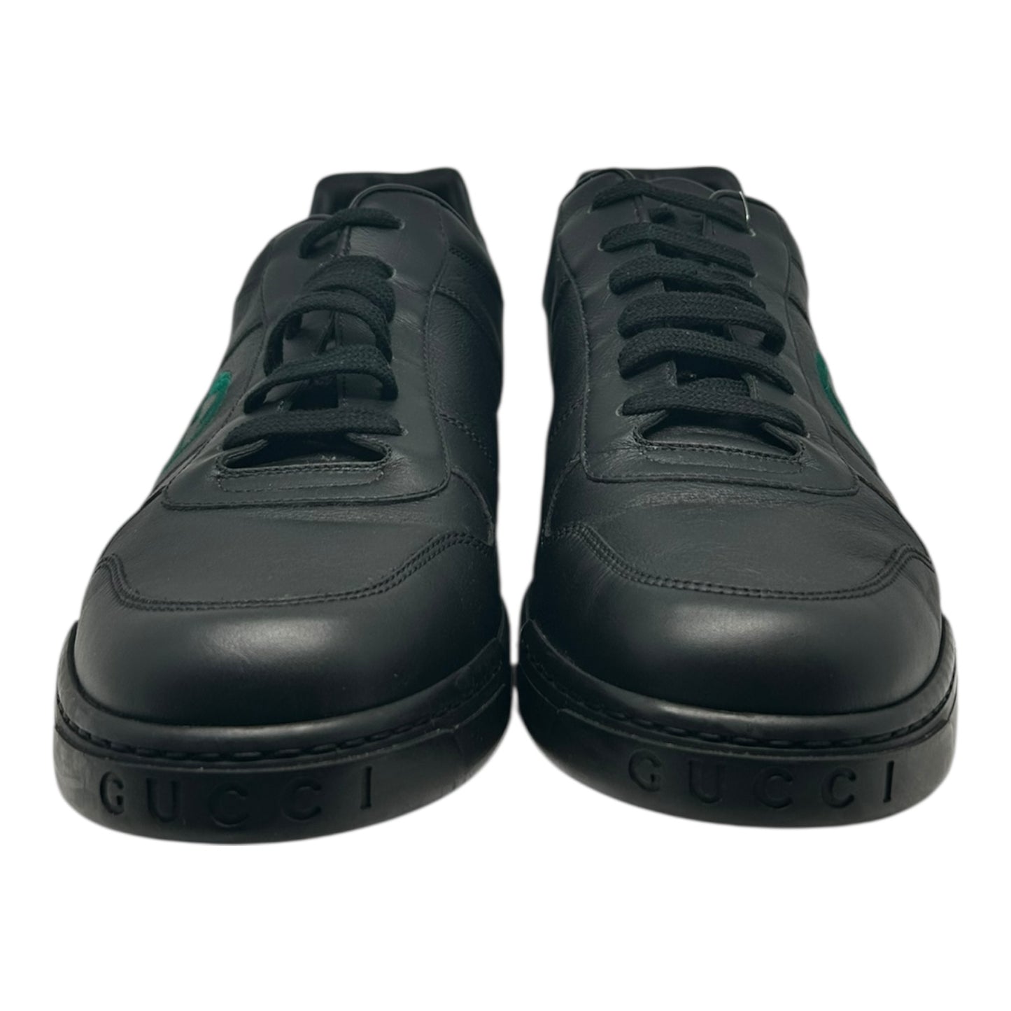 GUCCI INTERLOCKING G LOGO GREEN BLACK LEATHER LOW