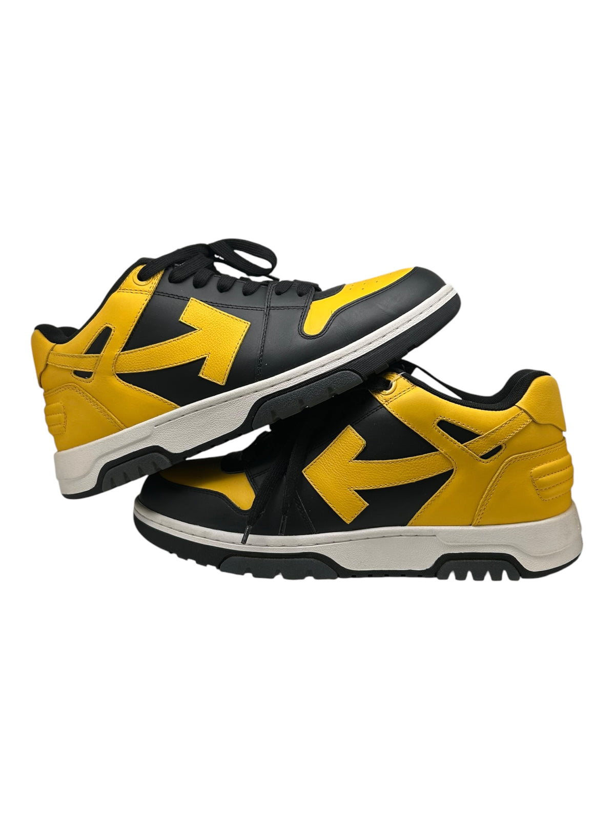 PREOWNED OFF WHITE OUT OF OFFICE BLACK AND YELLOW SHOES