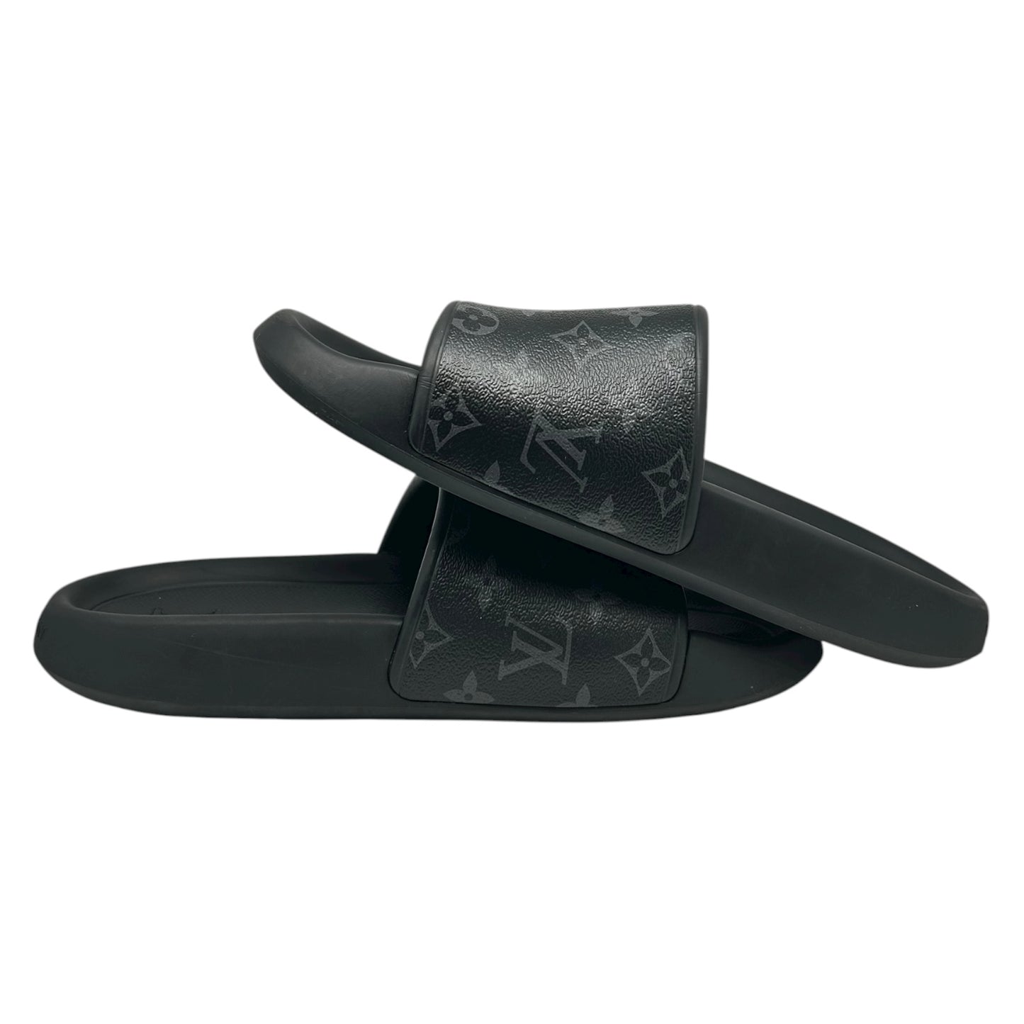PREOWNED LOUIS VUITTON BLACK WATERFRONT MULE SLIDES