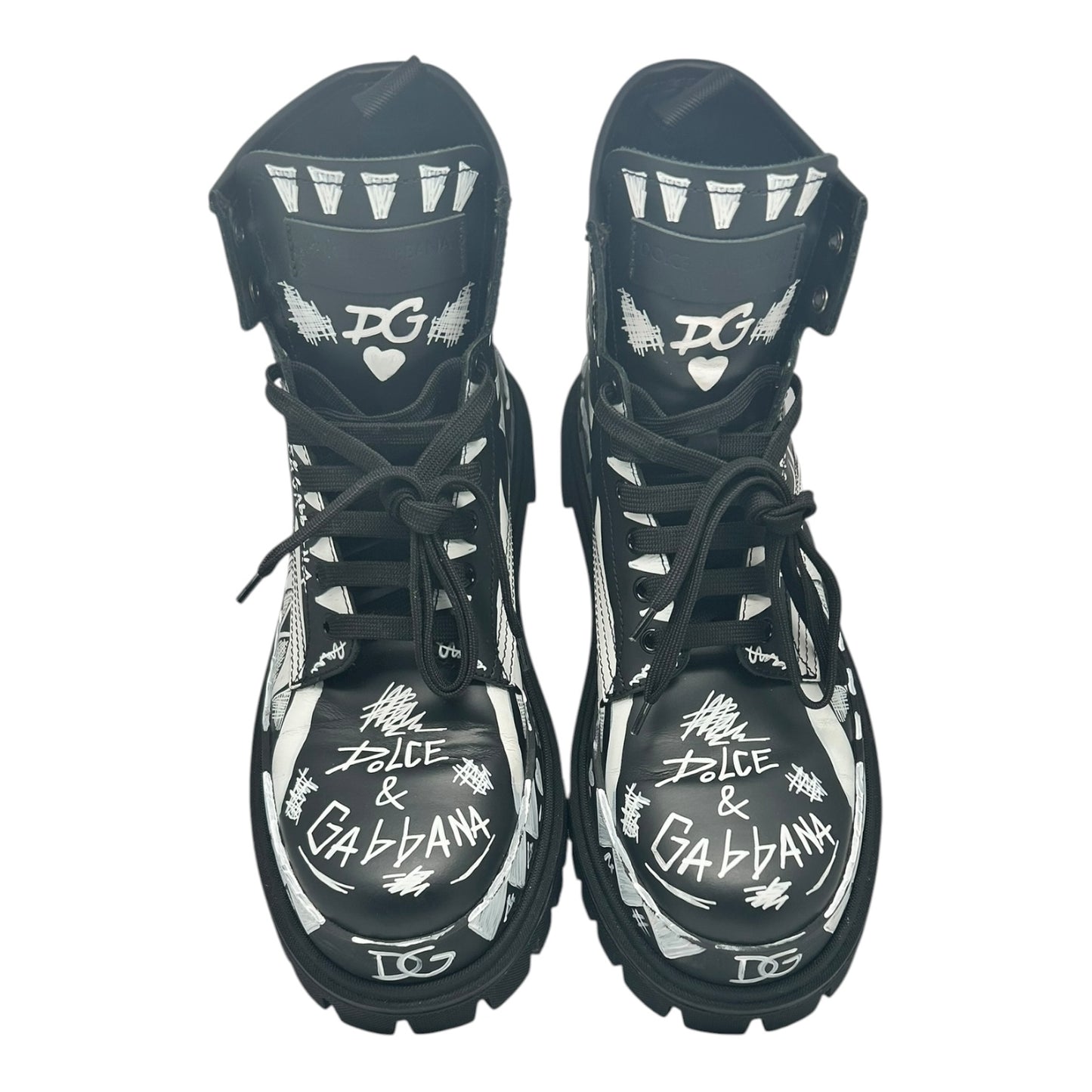 PREOWNED DOLCE AND GABBANA LEATHER PRINTED COMBAT BOOTS