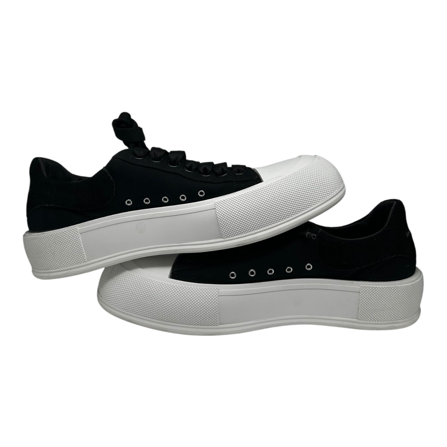 PREOWNED ALEXANDER MCQUEEN DECK PLIMSOLL BLACK AND WHITE