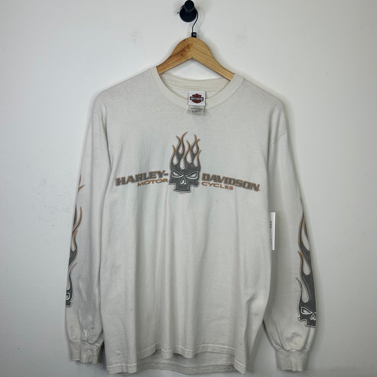 GREY SKULL FLAME HARLEY DAVIDSON LONG SLEEVE