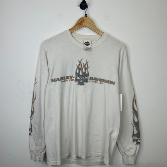 GREY SKULL FLAME HARLEY DAVIDSON LONG SLEEVE