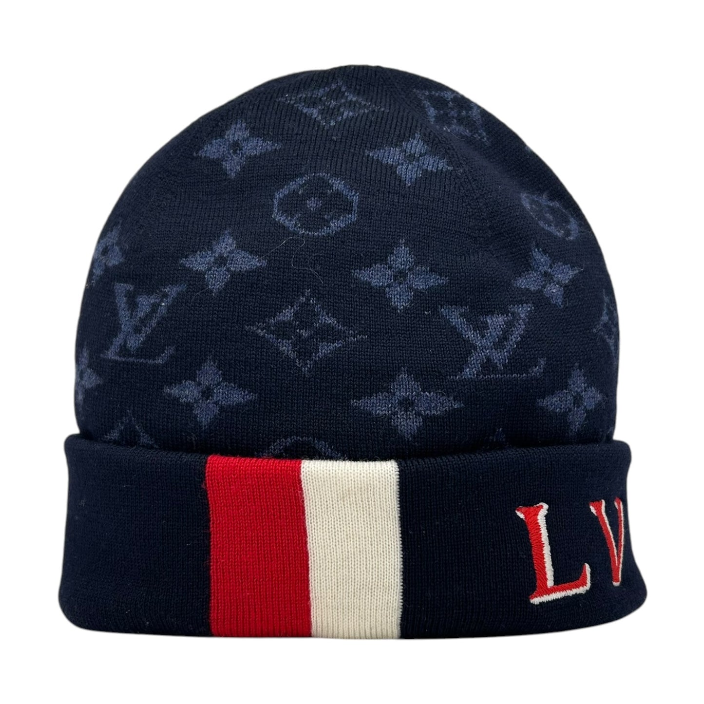 LOUIS VUITTON NAVY RED MONOGRAM BEANIE