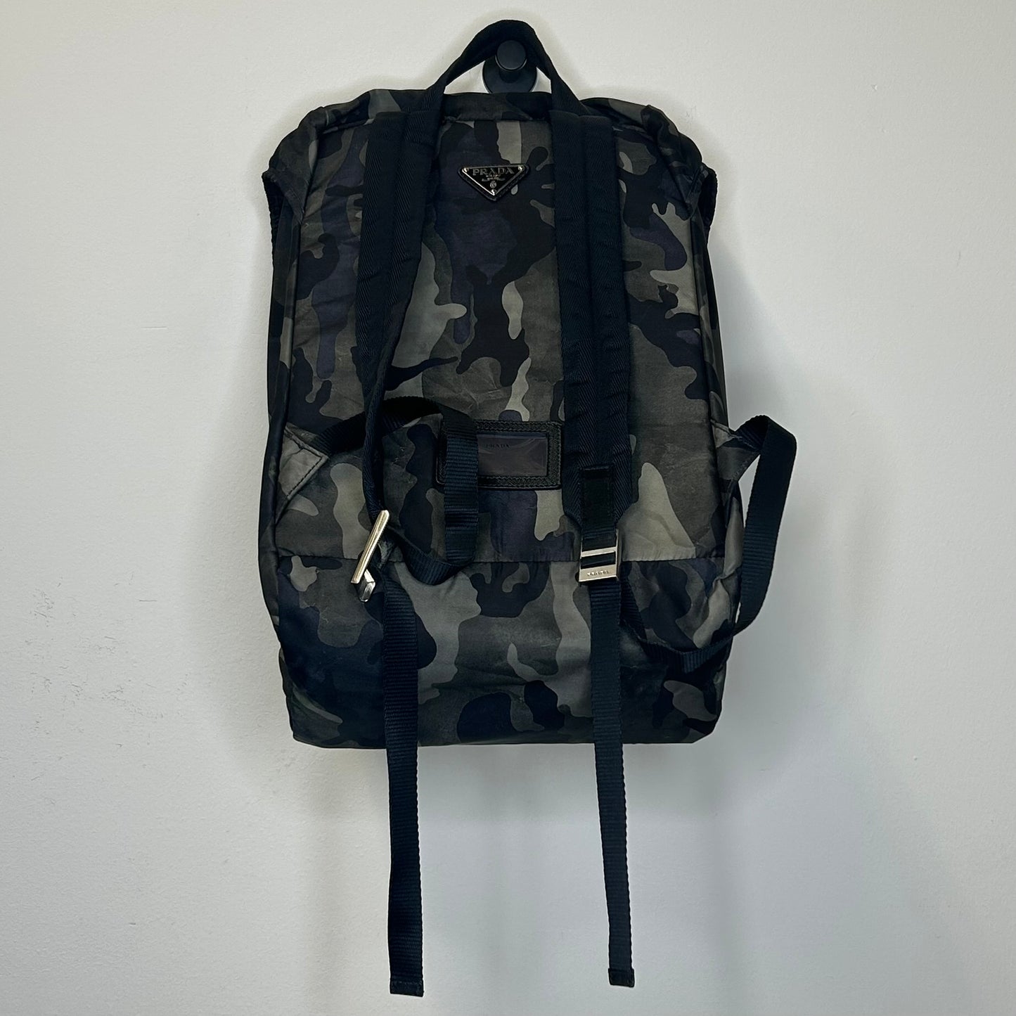 PRADA ENAMELED METAL TRIANGLE BACKPACK
