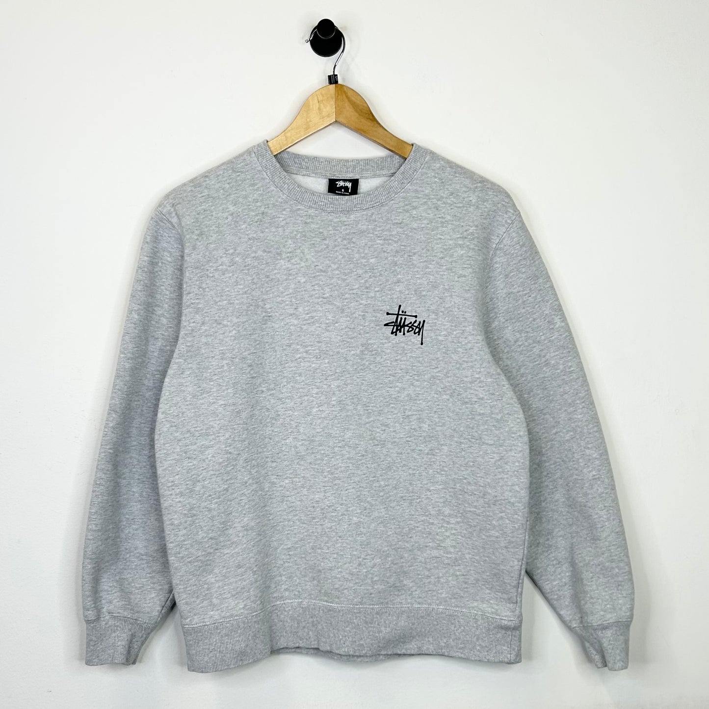 STUSSY BASIC ASH HEATHER CREWNECK
