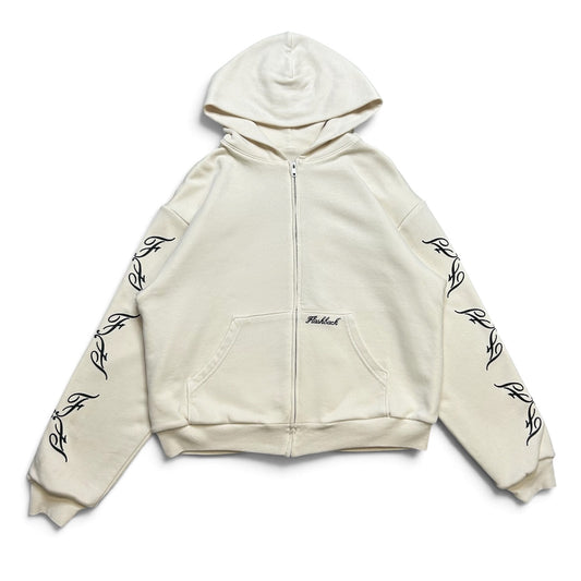 TRIPLE LOGO THERMAL LAYER ZIP UP HOODIE - CREAM
