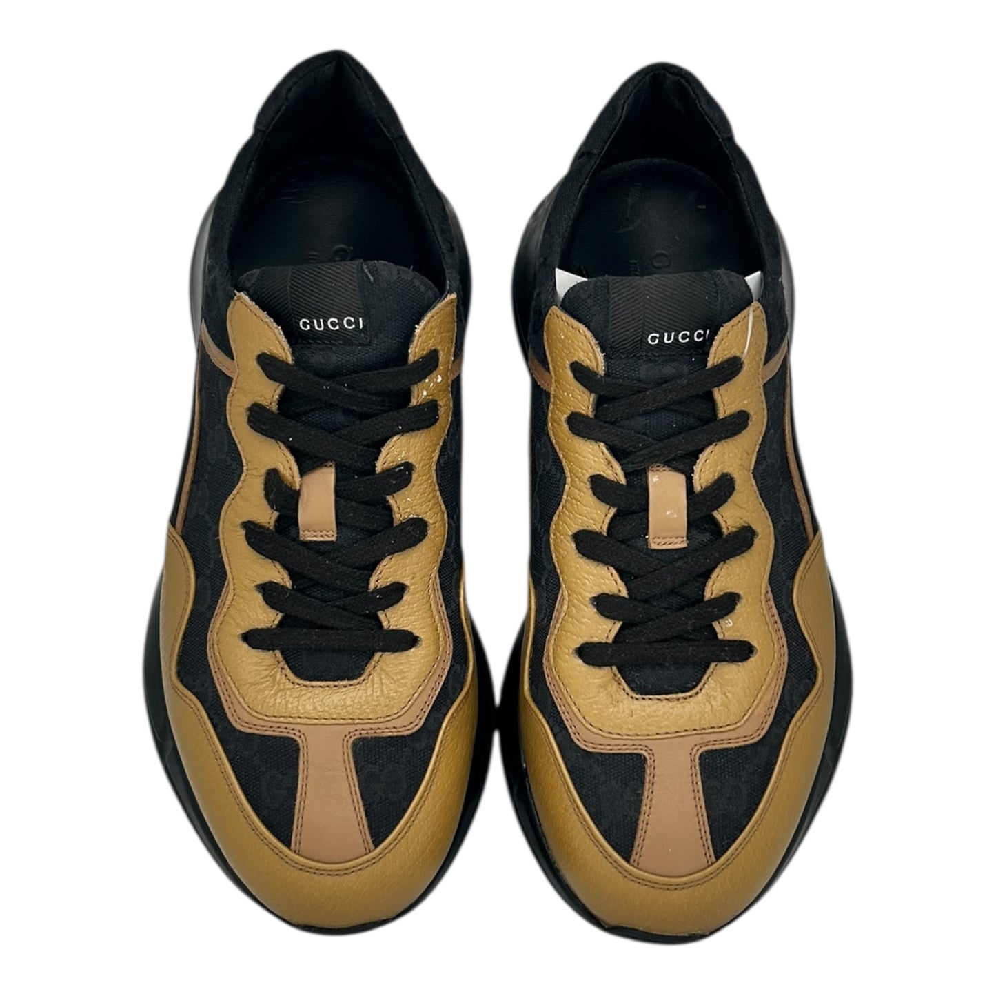 PREOWNED GUCCI RHYTON BLACK KHAKI LEATHER