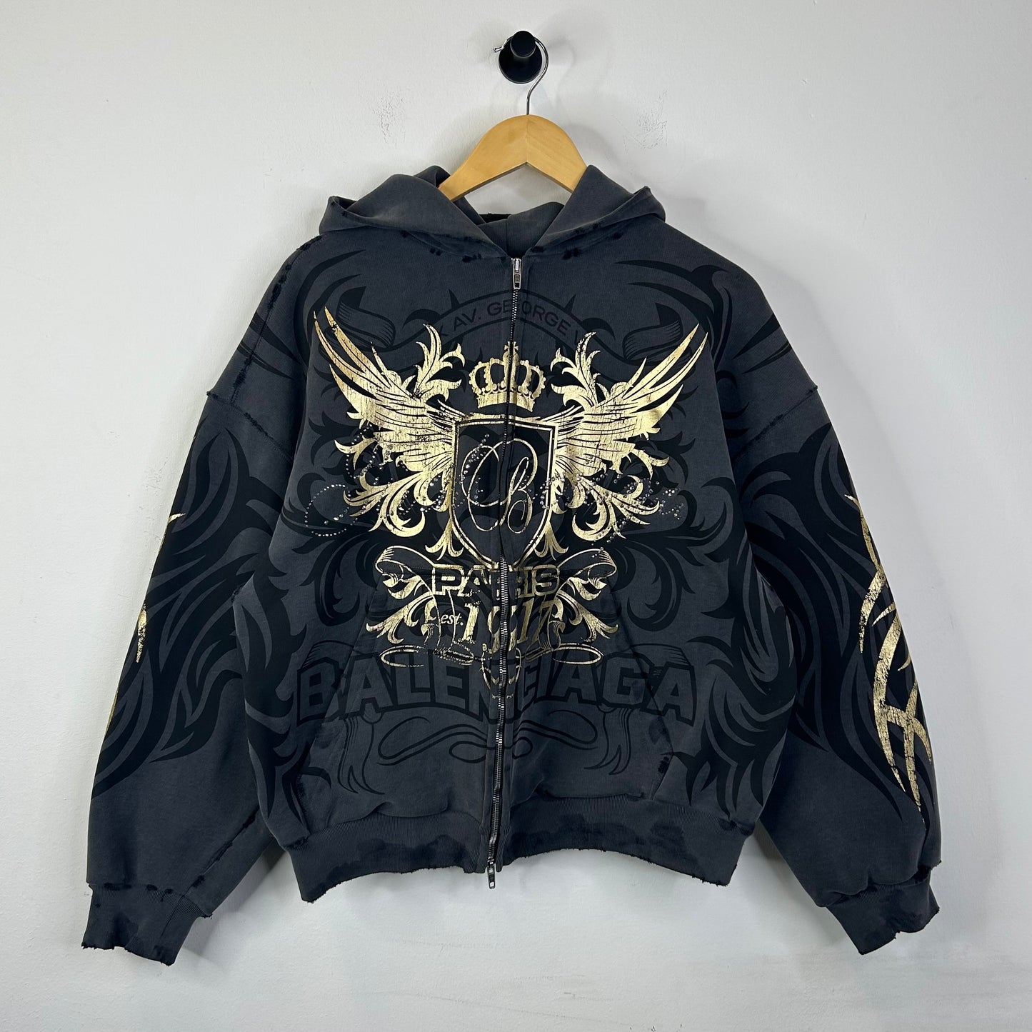 BALENCIAGA TACKY GOLD DISTRESSED ZIP UP