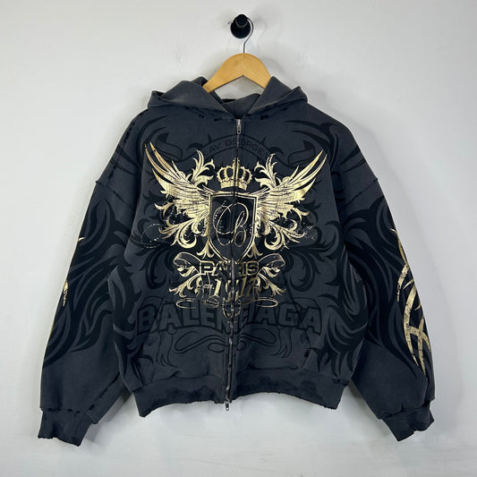 BALENCIAGA TACKY GOLD DISTRESSED ZIP UP