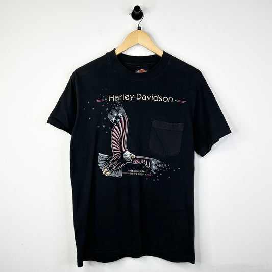 1997 HARLEY DAVIDSON FREEDOM RIDES ON ITS WINGS HOUSE OF HARLEY TEE