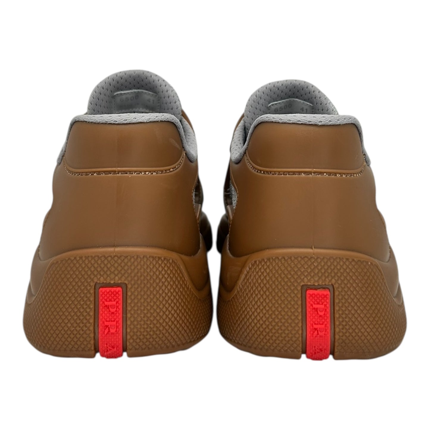 PREOWNED PRADA AMERICAN CUP BROWN RUBBER