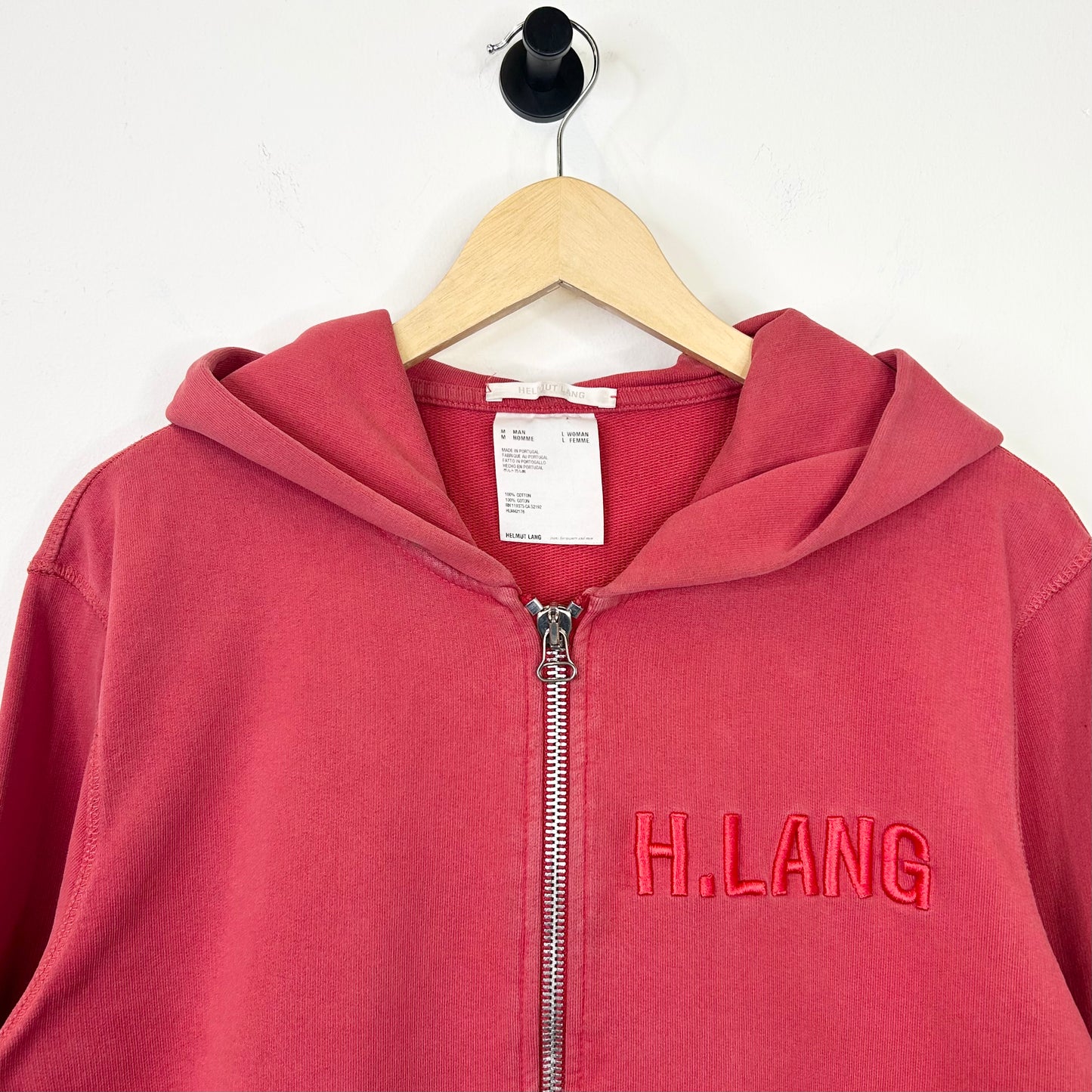HELMUT LANG EMBROIDERED LOGO RED HOODIE