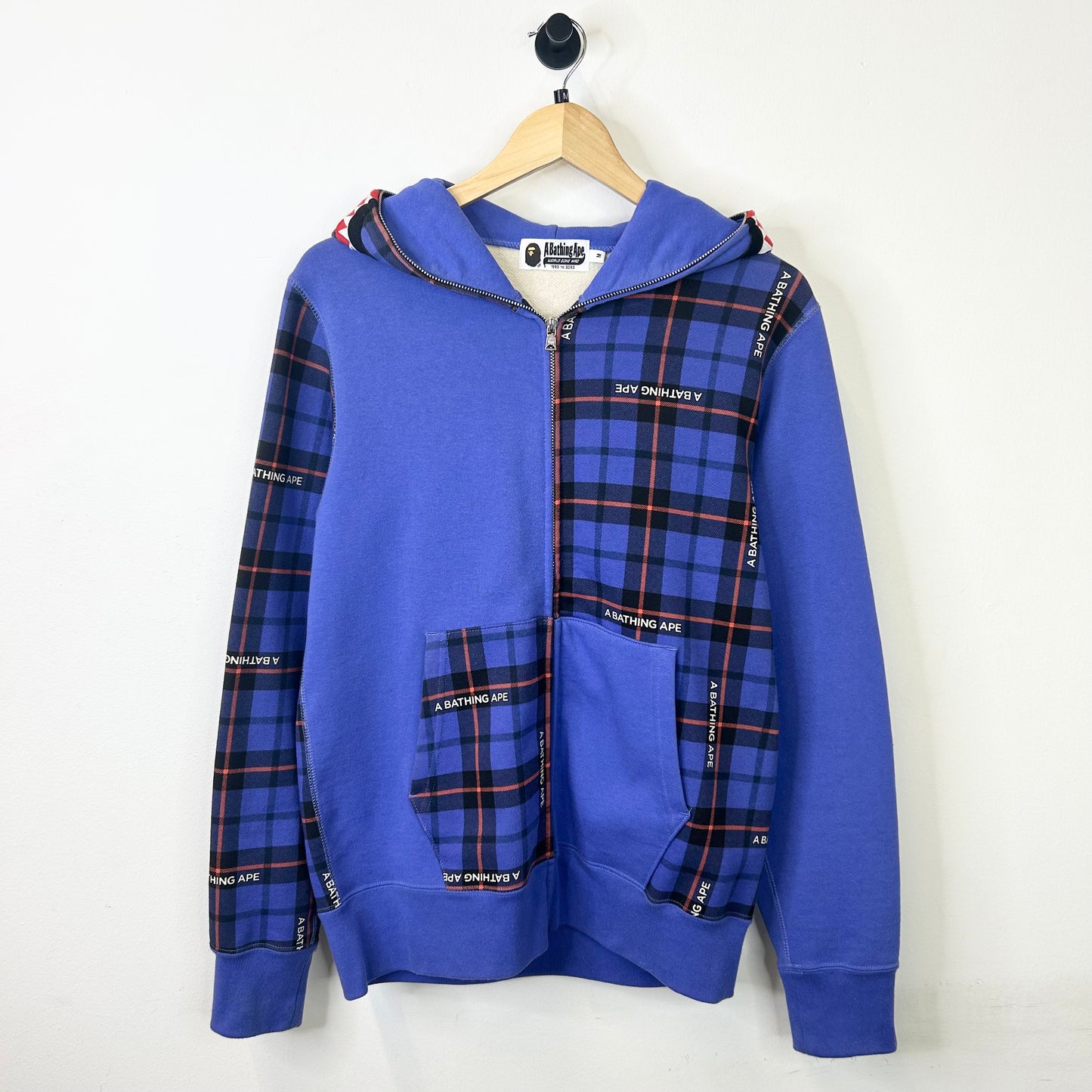 BAPE PLAID CHECK SHARK BLUE FULL ZIP HOODIE