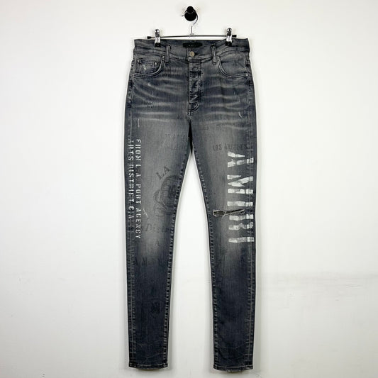 AMIRI LOS ANGELES PRINT GREY DENIM