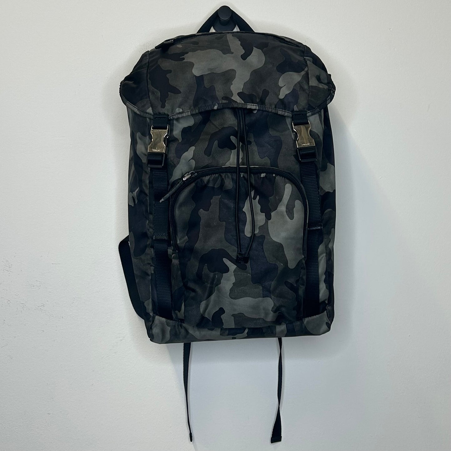 PRADA ENAMELED METAL TRIANGLE BACKPACK