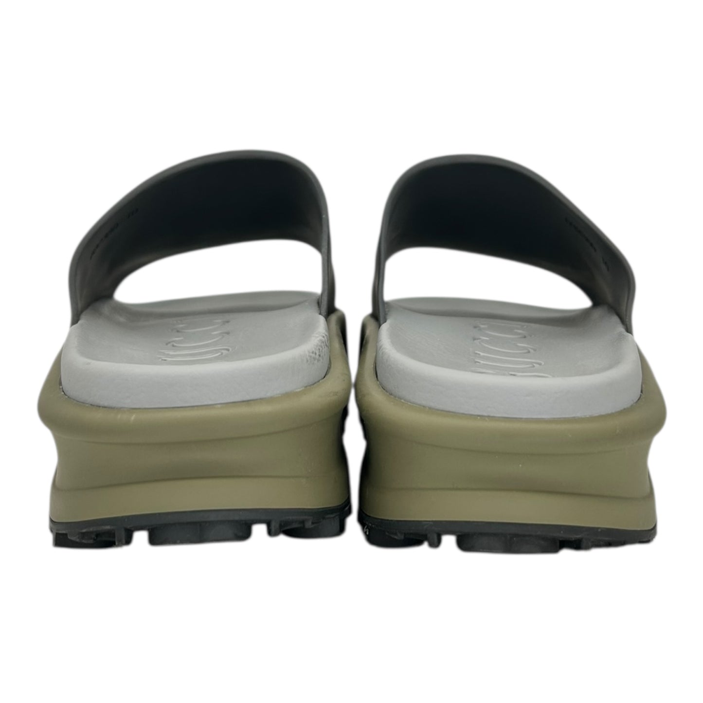 PREOWNED GUCCI INTERLOCKING G SLIDE DARK GREY KHAKI