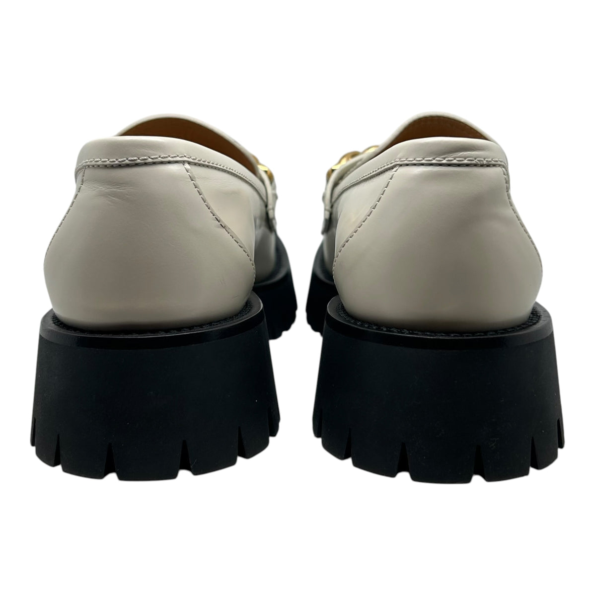 PREOWNED GUCCI JEANNE INTERLOCKING CHUNKY LOAFERS WHITE GOLD LEATHER MAXI GG