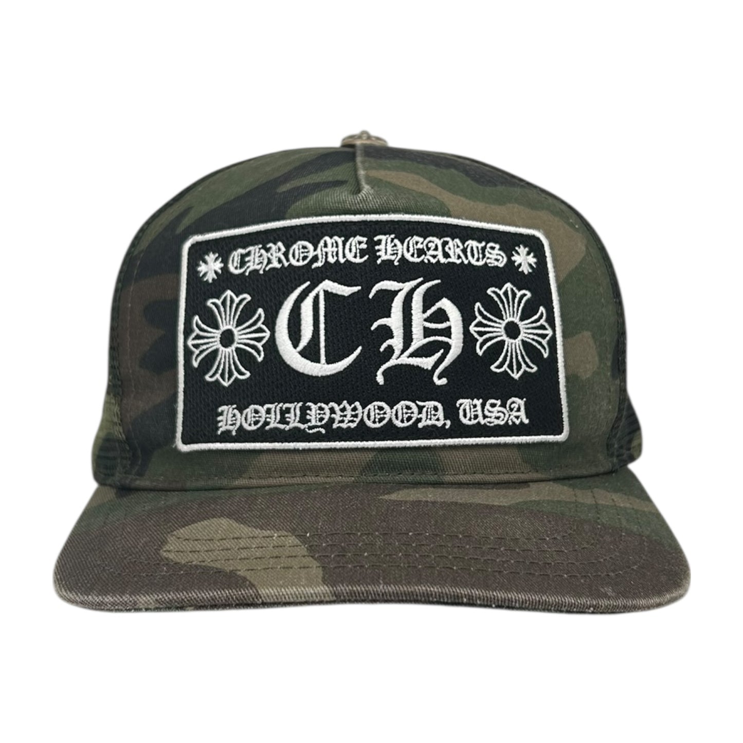 CHROME HEARTS CAMO HOLLYWOOD TRUCKER HAT
