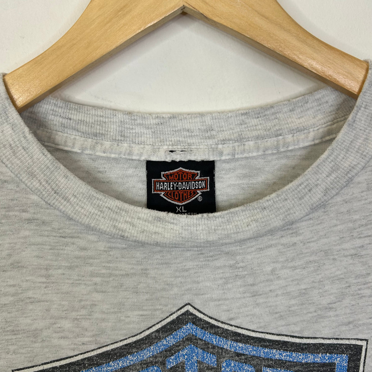 HARLEY DAVIDSON VINTAGE DISTRESSED BLUE FLAME GRAY LONG SLEEVE