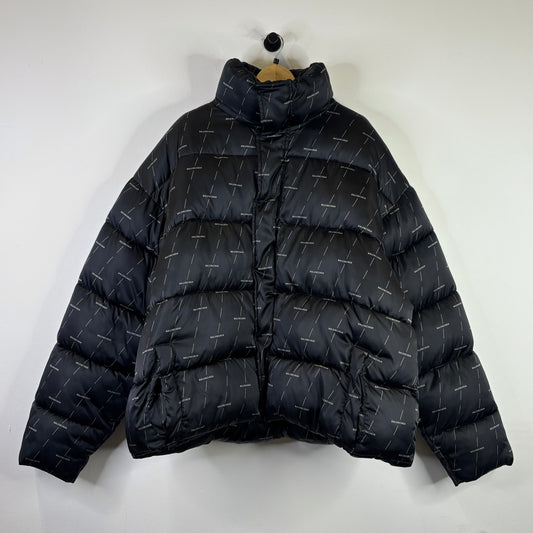 BALENCIAGA ALL OVER LOGO BLACK PUFFER COAT