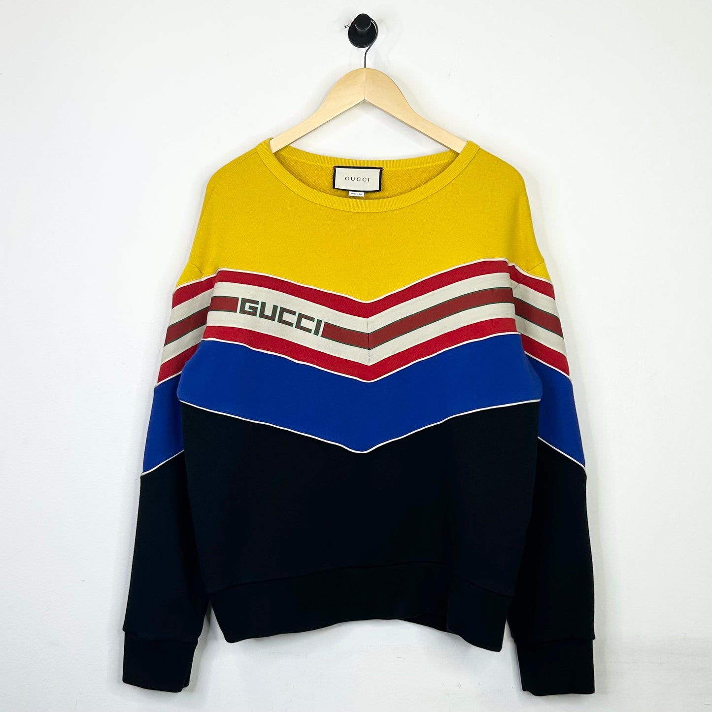 GUCCI CHEVRON STRIPE CREWNECK SWEATSHIRT
