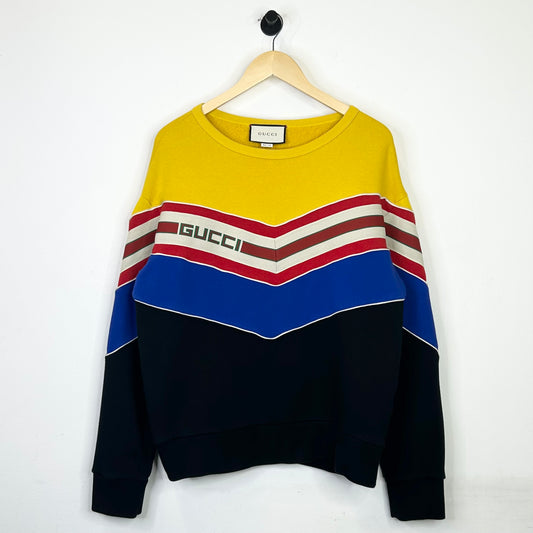 GUCCI CHEVRON STRIPE CREWNECK SWEATSHIRT