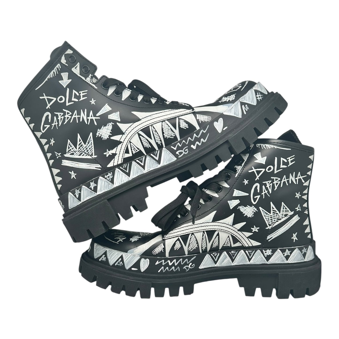 PREOWNED DOLCE AND GABBANA LEATHER PRINTED COMBAT BOOTS