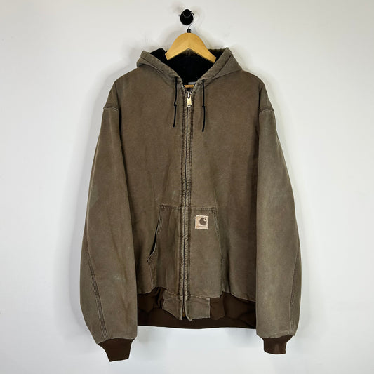 CARHARTT FADED BROWN FLEECE LINED HOODED JACKET