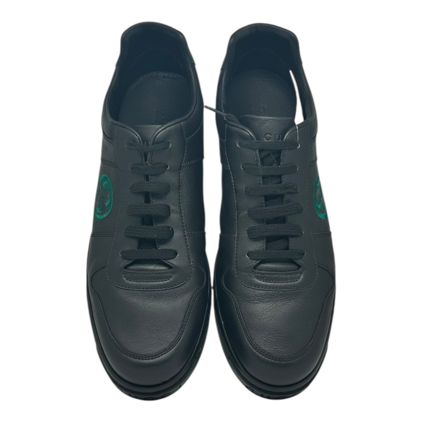 GUCCI INTERLOCKING G LOGO GREEN BLACK LEATHER LOW