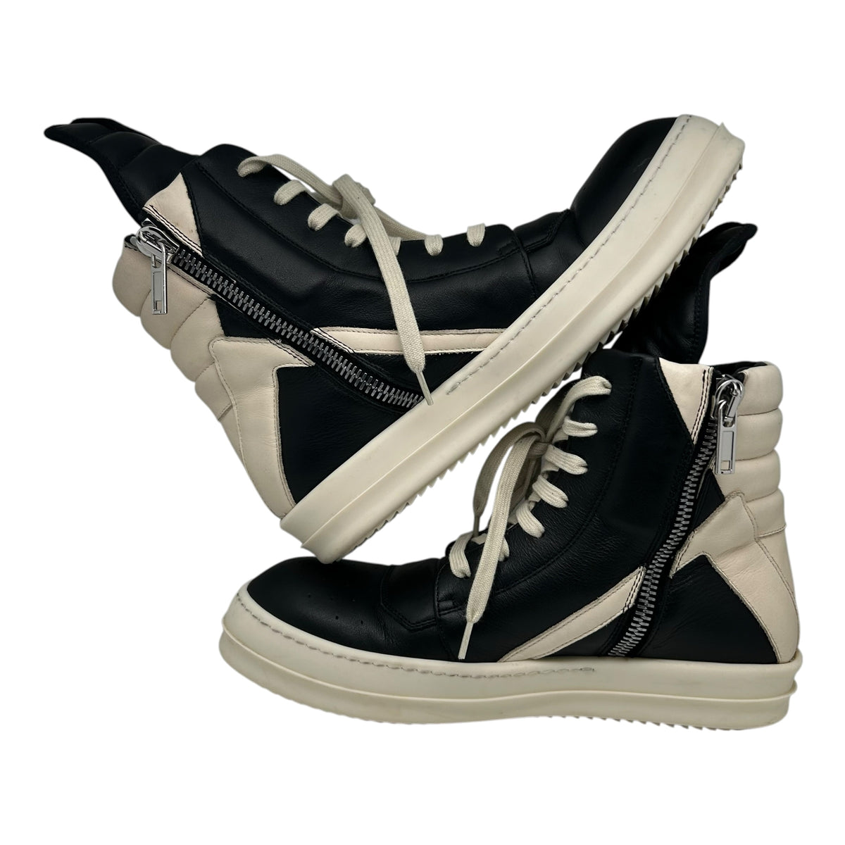 PREOWNED RICK OWENS GEOBASKET BLACK MILK