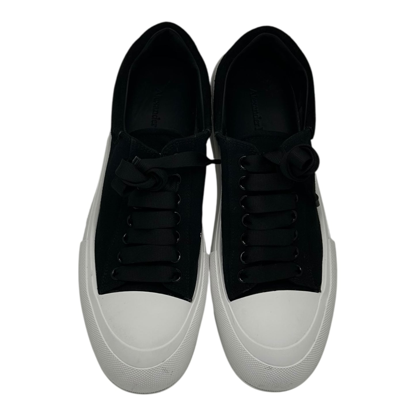 PREOWNED ALEXANDER MCQUEEN DECK PLIMSOLL BLACK AND WHITE