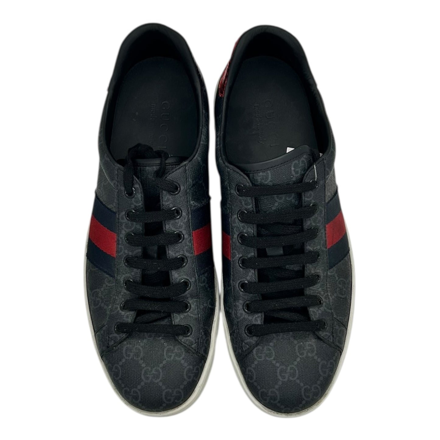 PREOWNED GUCCI ACE GG BLACK STRIPE LOWTOP