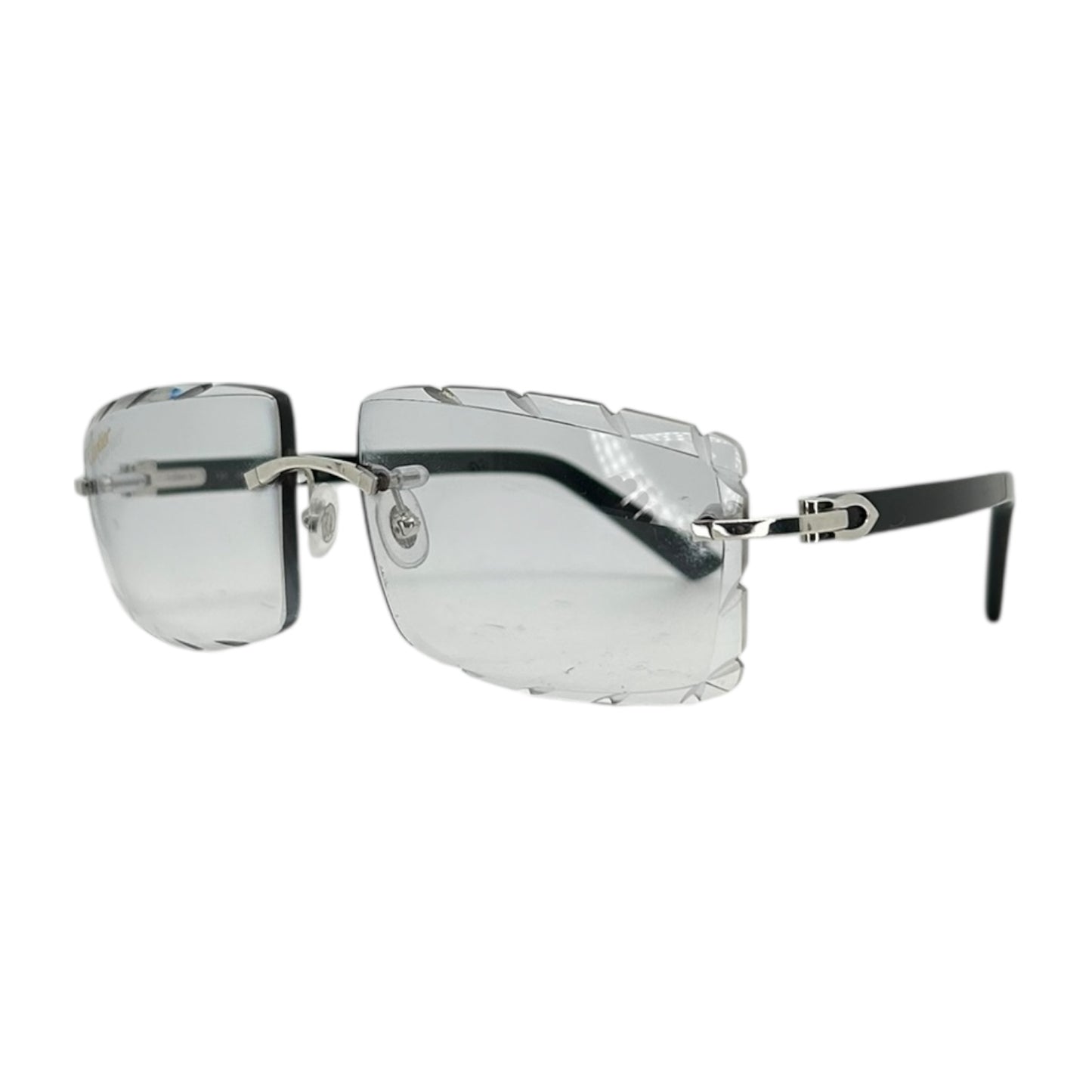 CARTIER BLACK SILVER FRAME DIAMOND CUT LENS