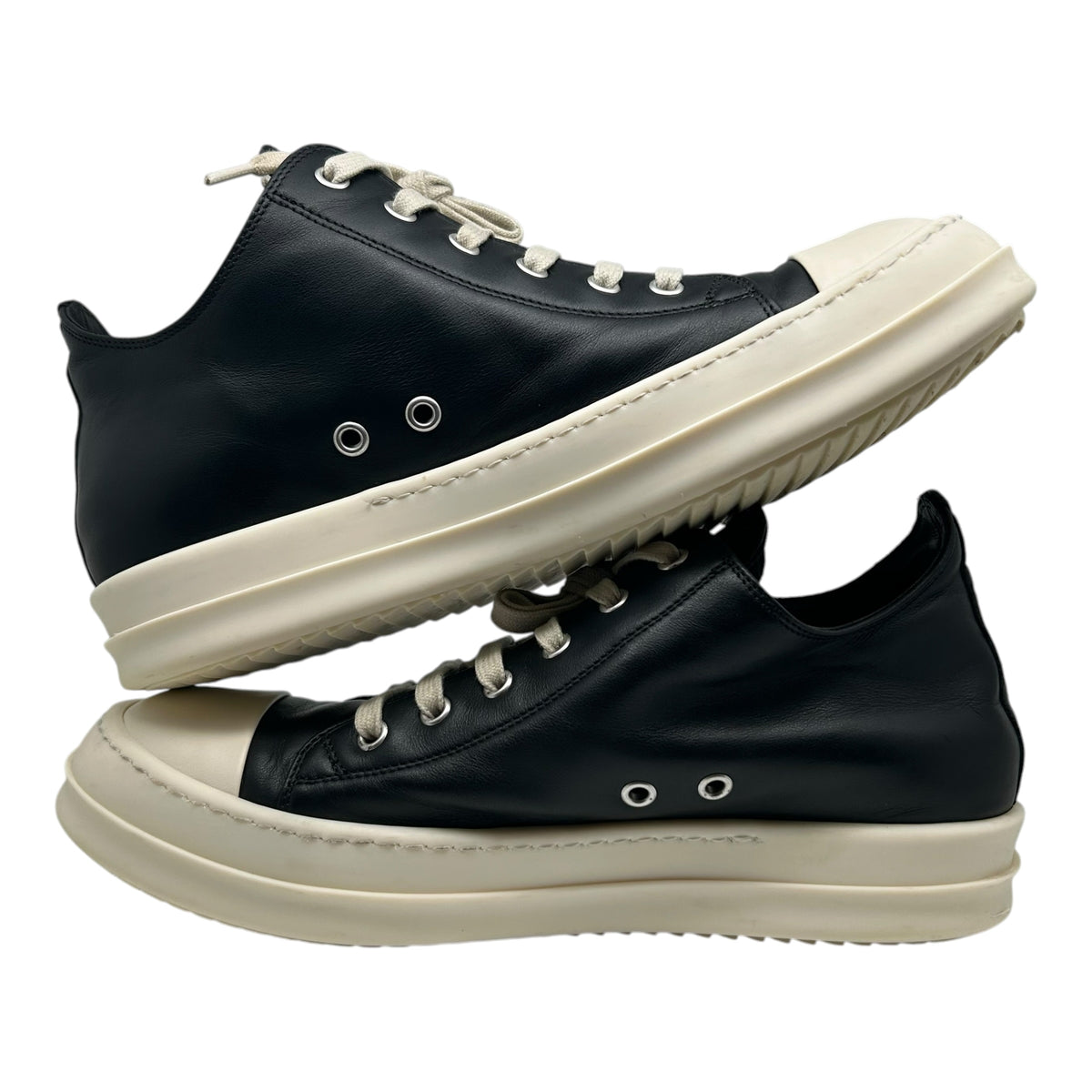 PREOWNED RICK OWENS RAMONE LOW BLACK MILK SZ 41