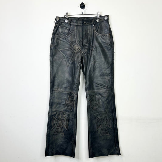 VALLEY DREAMS GUNMETAL BLACK LEATHER PATCH PANTS