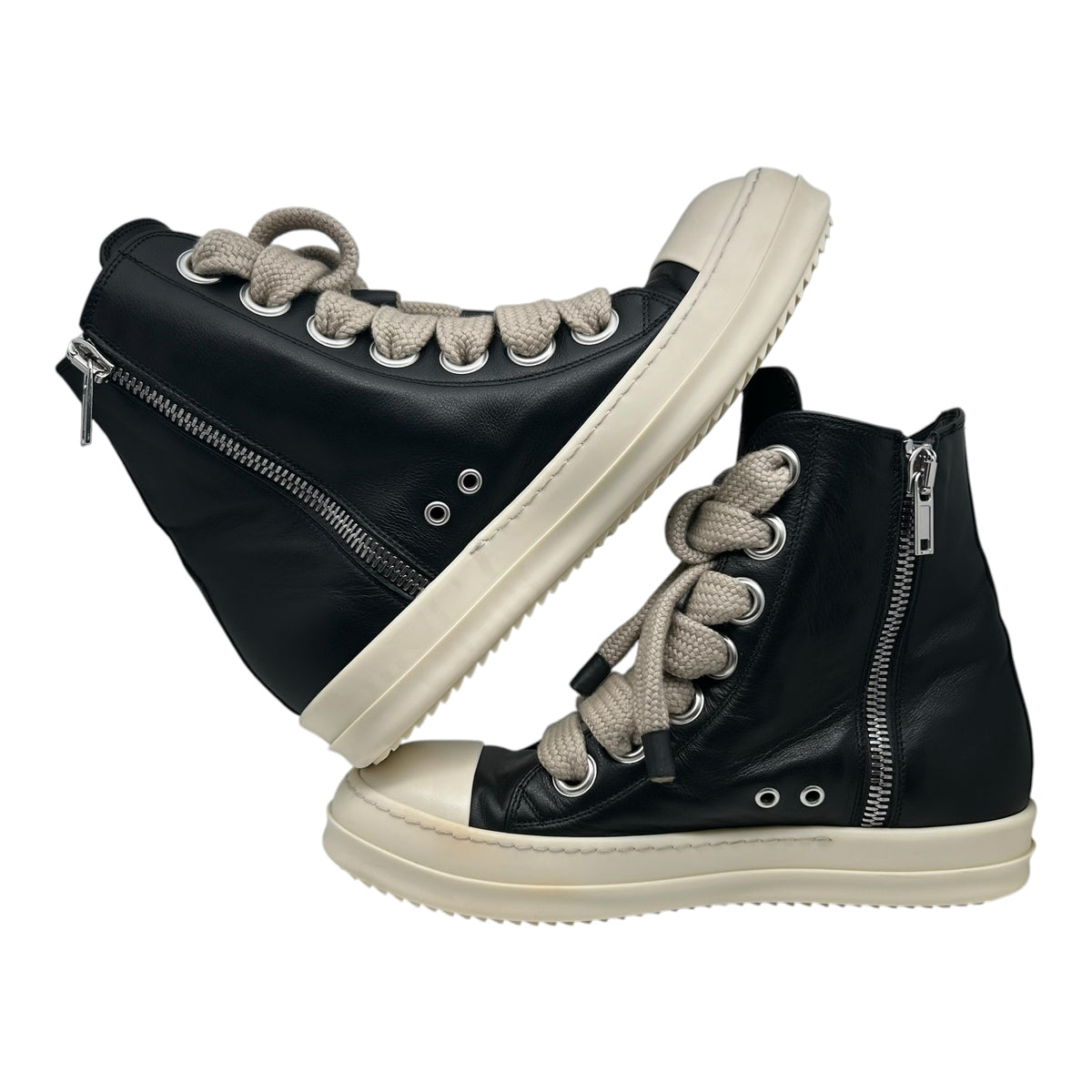 PREOWNED RICK OWENS JUMBOLACE SNEAKERS BLACK MILK