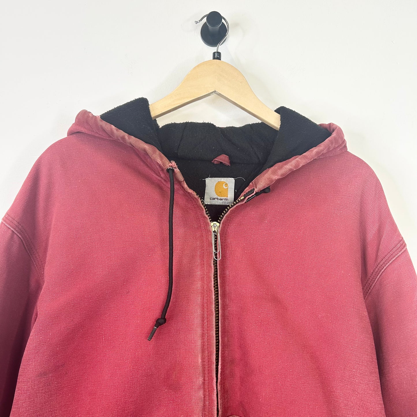 CARHARTT RED FADED AND DISTRESSED HOODED JACKET