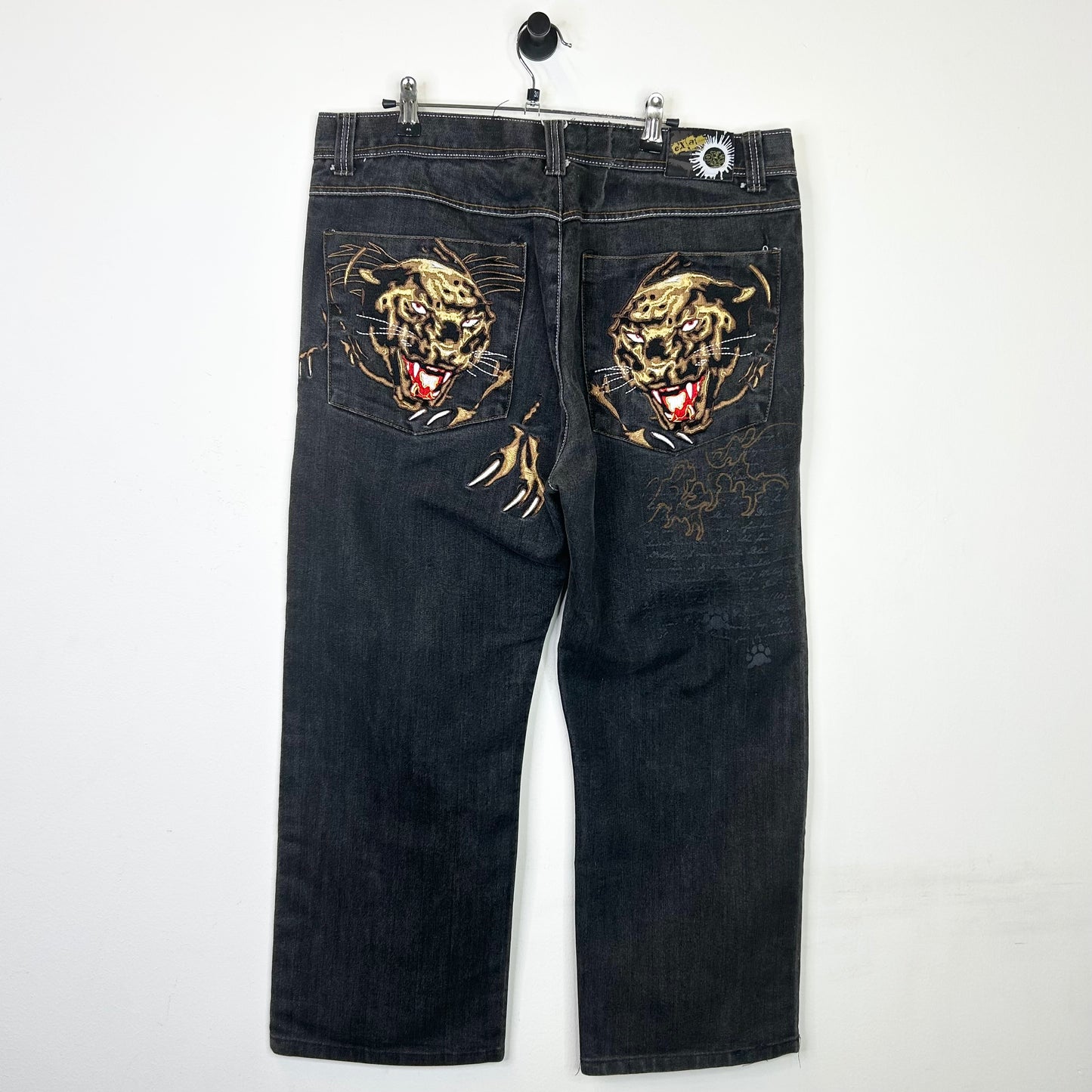 EXA UNLIMITED TIGER EMBROIDERED BLACK JEANS