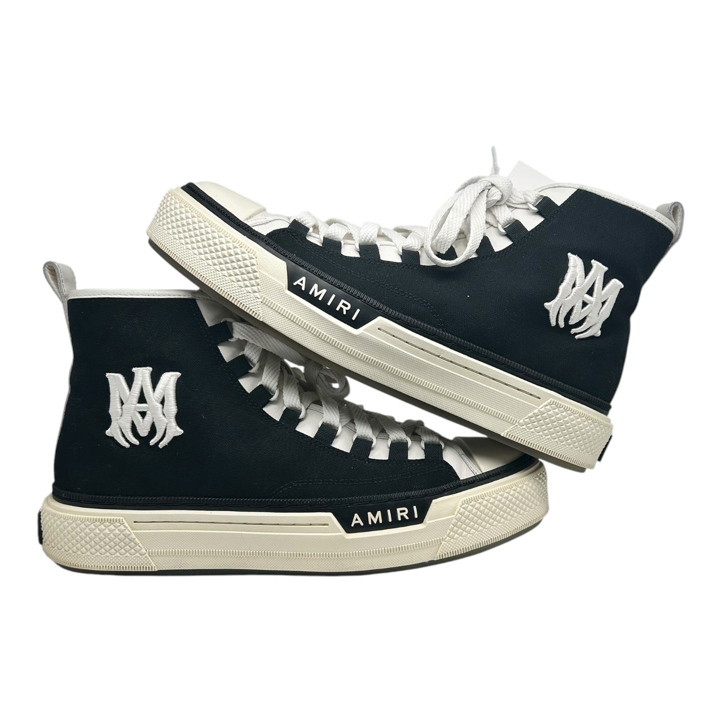 PREOWNED AMIRI COURT HIGH TOP BLACK EMBROIDERED SNEAKER