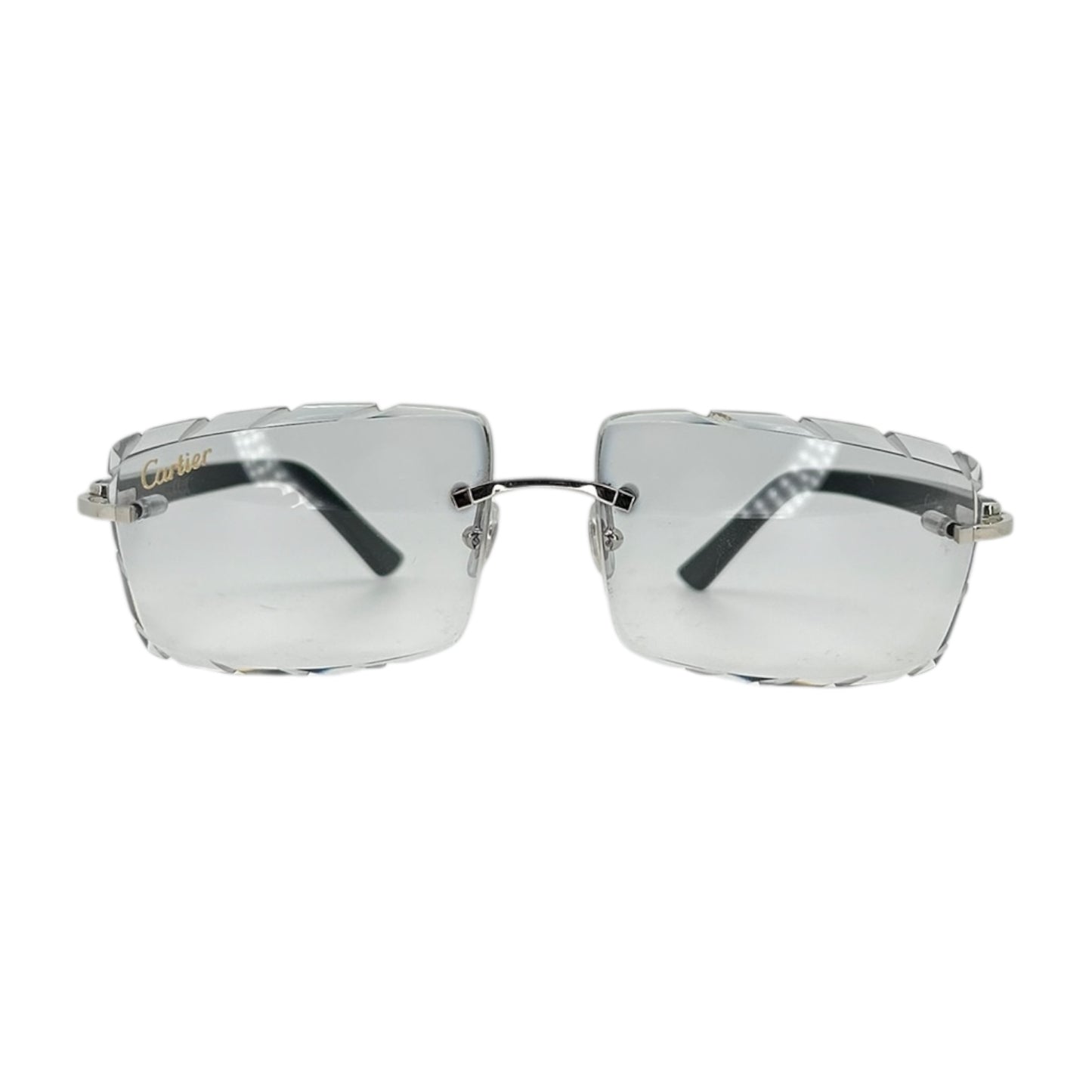 CARTIER BLACK SILVER FRAME DIAMOND CUT LENS