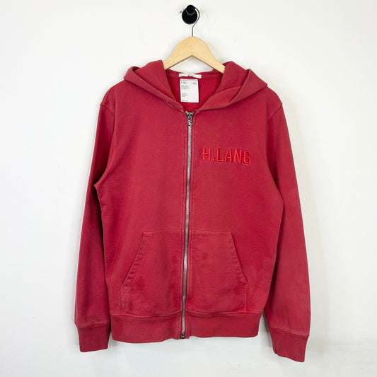 HELMUT LANG EMBROIDERED LOGO RED HOODIE