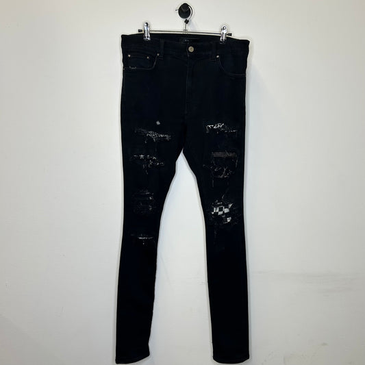 AMIRI DARK BLACK THRASHED CRYSTAL DENIM