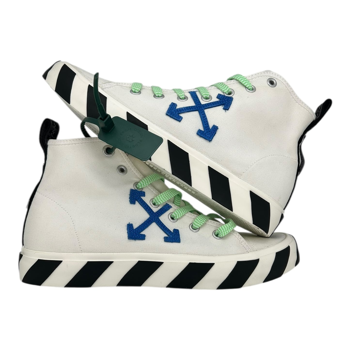 PREOWNED OFF WHITE VULC MID WHITE NAVY