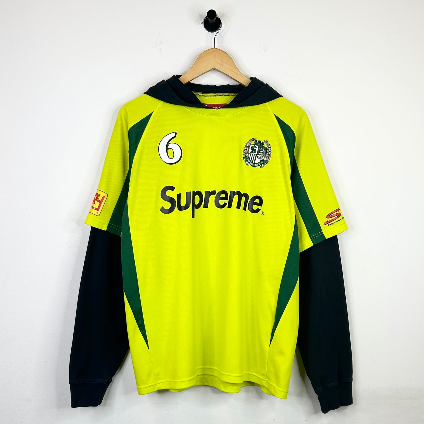SUPREME BRIGHT GREEN HOODED SOCCER JERSEY