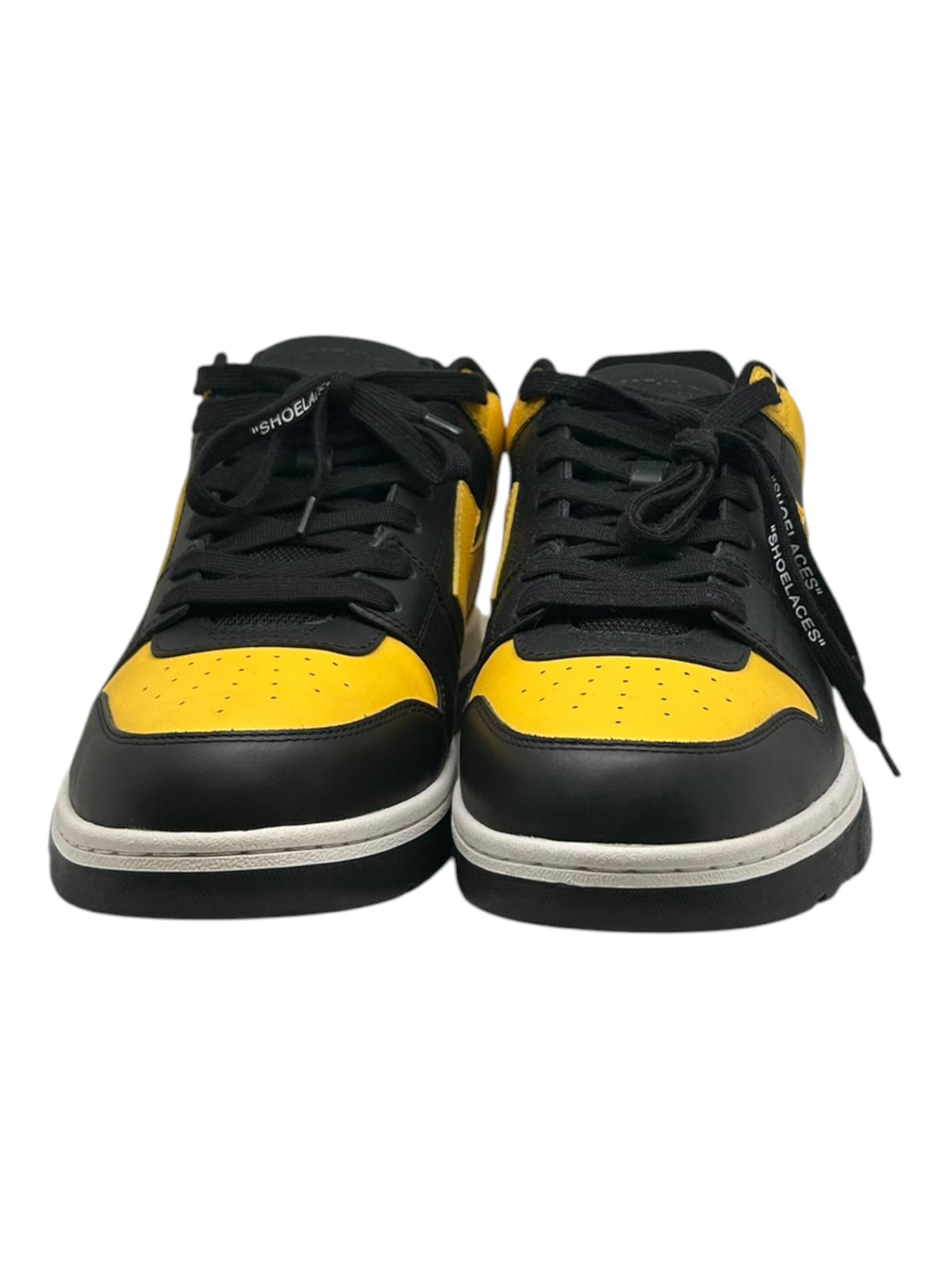PREOWNED OFF WHITE OUT OF OFFICE BLACK AND YELLOW SHOES