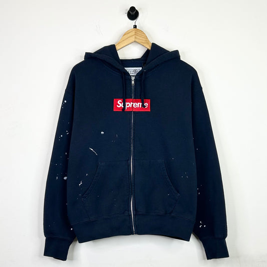 SUPREME x MM6 BOX LOGO ZIP UP HOODED SWEATSHIRT NAVY