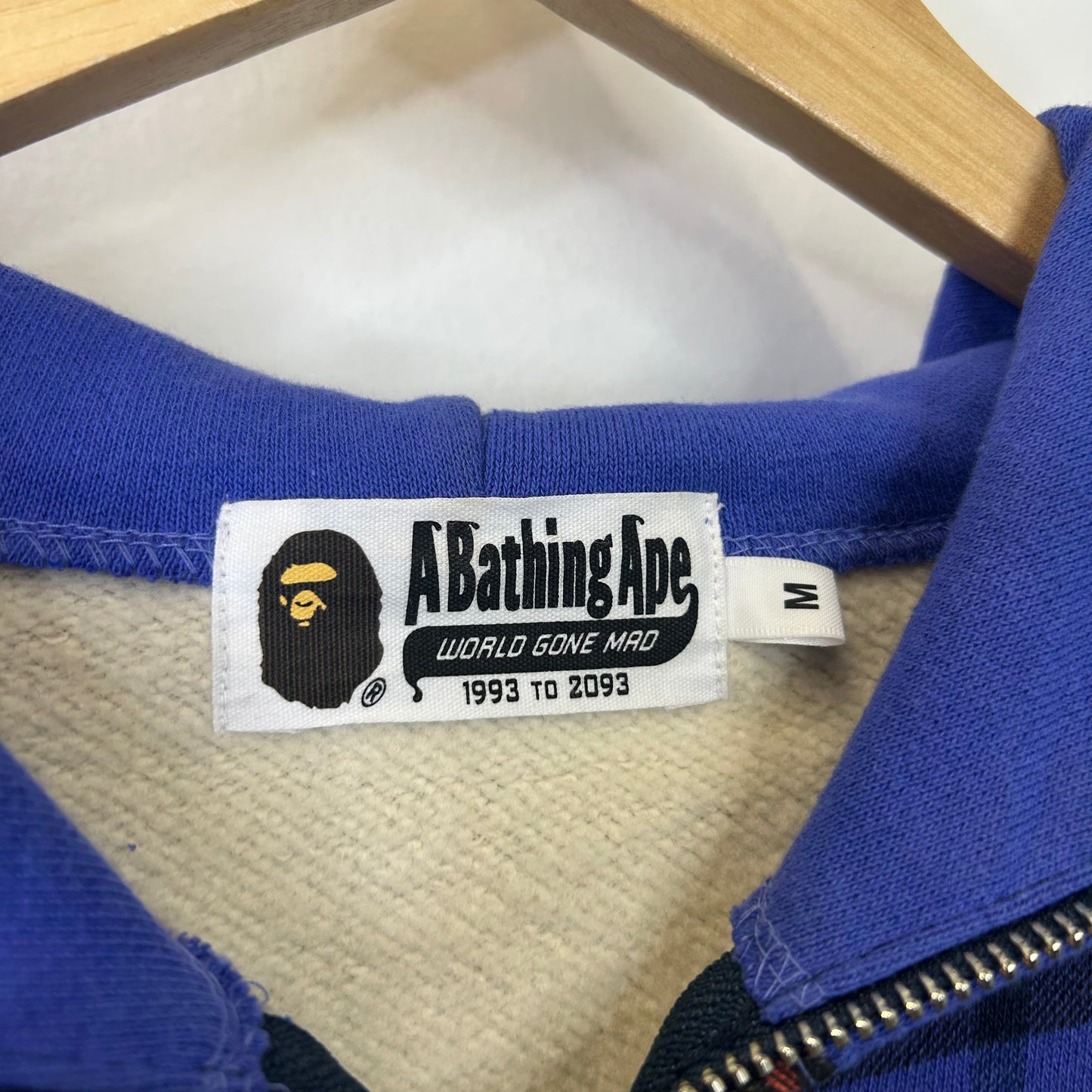 BAPE PLAID CHECK SHARK BLUE FULL ZIP HOODIE