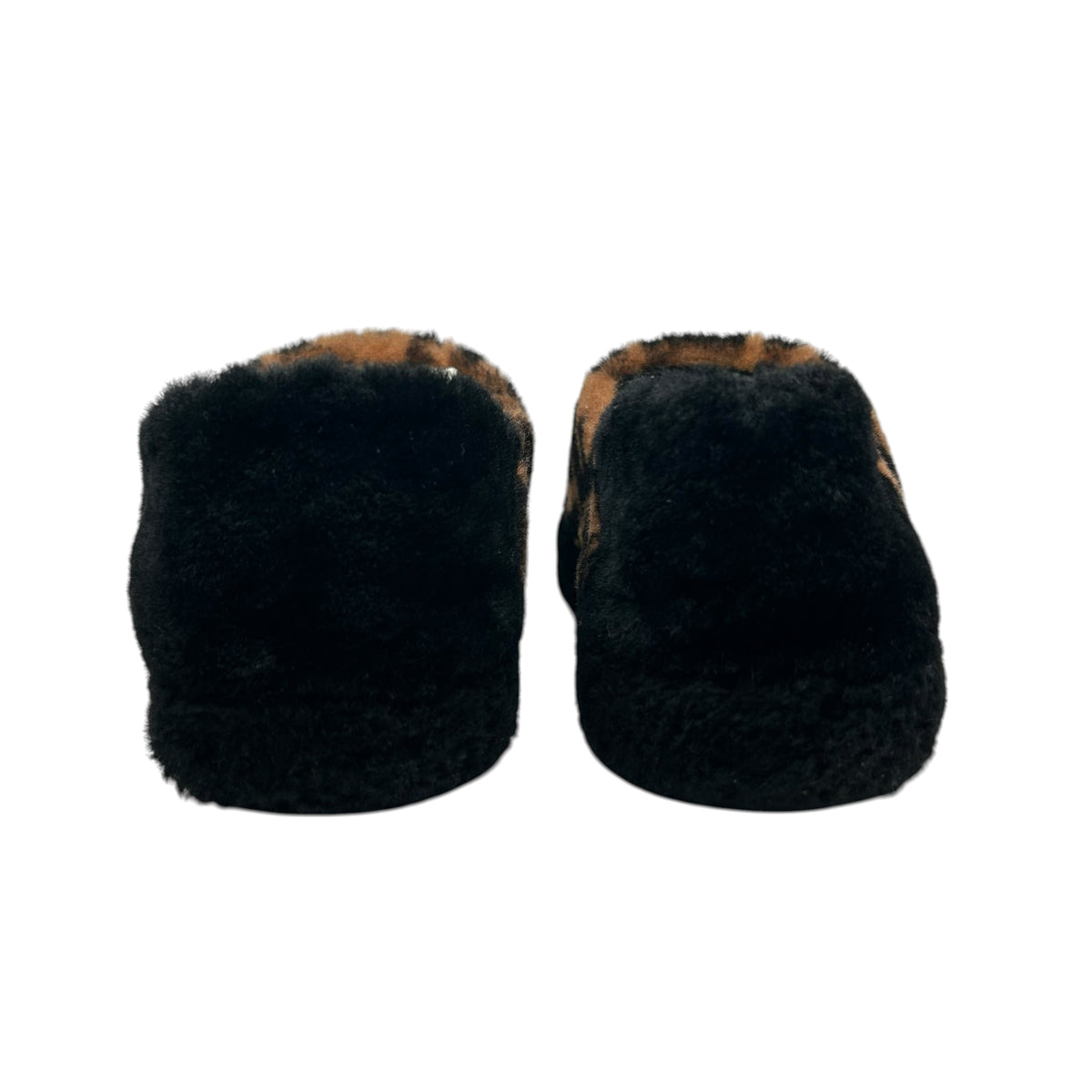 PREOWNED FENDI FF LOGO SHEARLING SLIPPERS